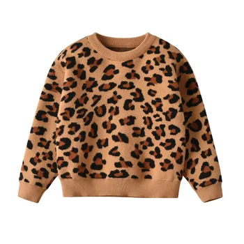 Pozimi Baby Dekle Pleteni Pulover Baby Leopard Pulover Otrok Dolgimi Rokavi Pulover Jopica Za Malčke Oblačila