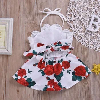 Za Dojenčke Baby Dekle Brez Rokavov Cvet Romper Jumpsuit Čipke Mozaik Backless Poletno Obleko Oblačila