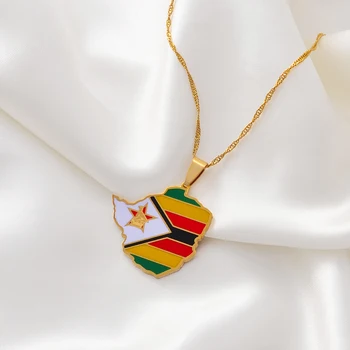Anniyo Zemljevid Zimbabve Zastavo Obesek Ogrlice Srebrne Barve/Zlata za Ženske, Dekleta iz Nerjavečega Jekla Zimbabweans Zemljevidi Verige #154321