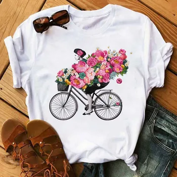 Vroče Prodaje Žensk T Shirt Smešno Cvetlični Grafični Tshirts Priložnostne Oversize Tee Vrh Hipster Tumblr Ženska Majica Harajuku Oblači