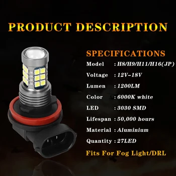 2PCS H11 H8 LED Luči za Meglo Žarnica Auto Avto Vožnjo Drl Lučka Dan, LED Žarnice Za Renault Koleos Latitude Megane Coupe Captur Talisman