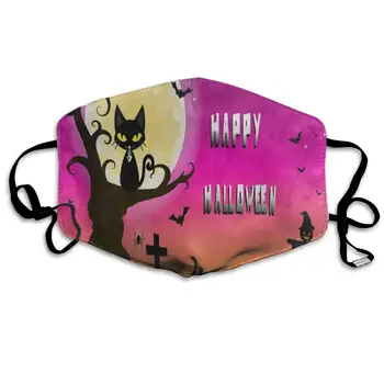 Maska Happy Halloween Mačka Drevesa, Luna Pisane Čudovito Kolesarjenje Polovico Obraza Držalo Nos Masko Za Človeka