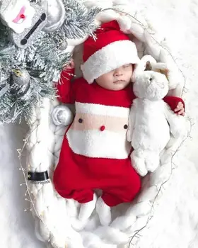 Božič Otrok Pozimi Toplo Rdeče Igralne Obleke Newborn Baby Dekle Fantje Volne, Pletenje, Dolg Rokav Santa Claus Romper Jumpsuit Obleke Božič