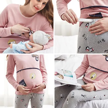 Pozimi Porodniškega Sleepwear Bombažno Pižamo Innerwear Hlače Nastavljiv Pasu Dolge johns Nosečnosti Oblačila Ropa Mujer