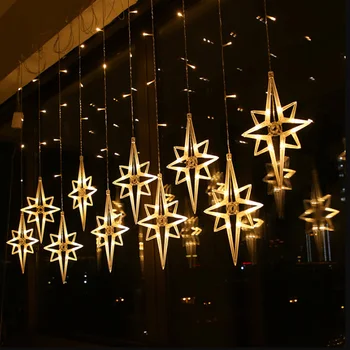 LED North Star Zavesa Svetlobe, 220V EU Božič Garland Niz Vila Luči na Prostem Za Okna Poroka Stranka Dekor