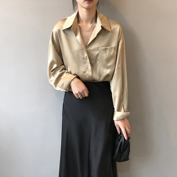GOPLUS Žensk Bluze korejskem Slogu Trdna Turn-dol z Dolgimi Rokavi Ženske Bluze, Oblačila Ropa Mujer Blusas Mujer