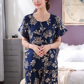 Sleepwear srednjih let in starejše ljudi, pižame ženskih poletnih bombaž mati kratka sleeved svoboden domov storitev 2PC пижама