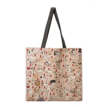 Japonski slog ukiyoe tiskanja tote vrečko perilo tkanine vrečko priložnostne zložljiva nakupovalna torba prostem plaže vrečko vsakdanje torbici