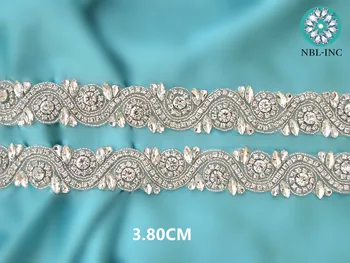 (5 metrov) na Debelo poročne beaded šivanje srebro kristalno nosorogovo applique trim železa na za poročno obleko, krila pasu WDD0272