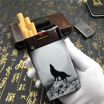 Alalinong N13 Aluminijeve Zlitine Samodejno Kovinski Cigaret Primeru Kralj Volk Totem Cigaret Polje Kajenje Pribor Mens Darilo