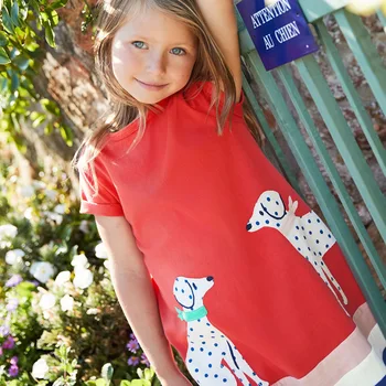Dekleta Obleko z Živalskimi Aplicirano Otroci Poletne Obleke za Dekleta Obleke Bombaž Otrok Tunika Jersey Princesa Obleko