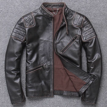 Brezplačna dostava.2020 Pristen Usnjeno jakno.Vintage cowhide plašč,moda biker slog jakno za človeka.plus velikost slim prodaja