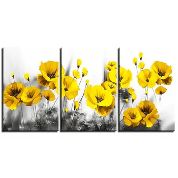 3 Plošče rumeni cvet maka sliko platno, Slikarsko, Plakati, Tiskanje Wall Art Za Dnevna Soba dekor
