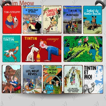 Vintage Tintin Risani Film Znak Tin Prijavite Plakat Retro The Adventures of Tintin Kovinsko Ploščo Otrok Darilo Soba Dekor WY109
