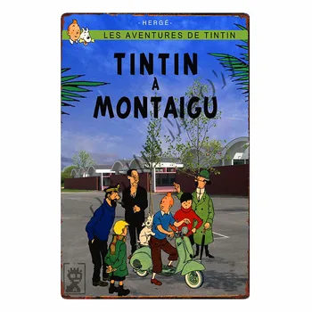 Vintage Tintin Risani Film Znak Tin Prijavite Plakat Retro The Adventures of Tintin Kovinsko Ploščo Otrok Darilo Soba Dekor WY109