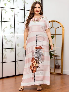 Plus Velikost Ženske Maxi Dolgo Obleko Modne Svoboden Priložnostne Embroiderey O Vratu Kratek Rokav Vintage Etnične Arabskem Obleke Poletje 2020