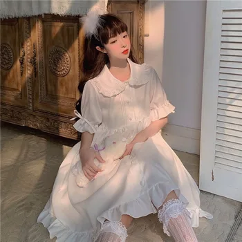 Lolita dnevno Bela Angel Japonski sladko retro vintage doll ovratnik Kawaii dekle gothic lolita op loli cos belo obleko