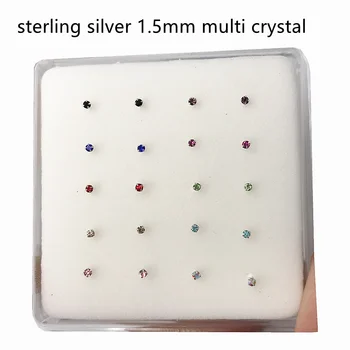 Moda piercing klinov 20 kos S925 Sterling Srebro hoop Stud Z 1,5 mm Kristalno Nos Obroč