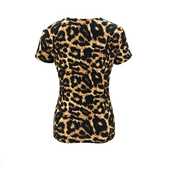 2020 Vroče Ženske Seksi Leopard Natisnjena Kratka sleeved Vrhu T-Srajce Moda Slim Povoj, Pulover, T-Majice Seksi Globoko V vratu Vrhovi Tee