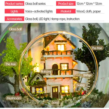 DIY Lesena Hiša Miniaturas s Pohištvom DIY Miniaturni norveški hišico Lutke Stekleno Kroglo Igrače za Otroke Božič Gitfs