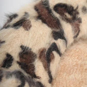 2020 Zimske Chic Ženske, Fuzzy Zajec Lase Leopard Berets Toplo, Prijetno Živali Natisnjeni Zajec Dlake, Pletene Kape
