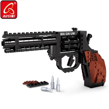 AUSINI 300pcs gradniki Pištole Igrače za Otroke s Bullet Magnum Revolver Pištolo Vojske, Orožje Model Ustvarjalca Otroci Opeke