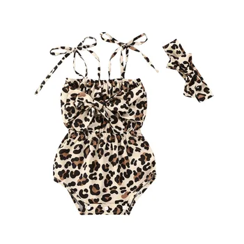 0-24M Poletje Malčke Baby Dekleta Bodysuits Glavo 2pcs Leopard Tiskanja brez Rokavov Pasu Jumpsuits Obleke