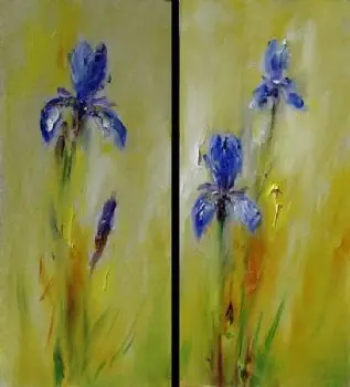 Ročno Poslikane Oljna Slika, Iris Diptych-Sodobne Oljna Slika Na Platnu Umetnosti Wall Decor-Cvetlični Oljna Slika Wall Art