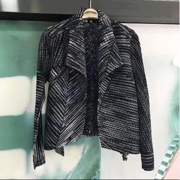 Changpleat 2019 Jeseni Nove Ženske Natisnjeni jakno Plašč Miyak Naguban moda dolg rokav Big elastična Slim Outwear jopico coats