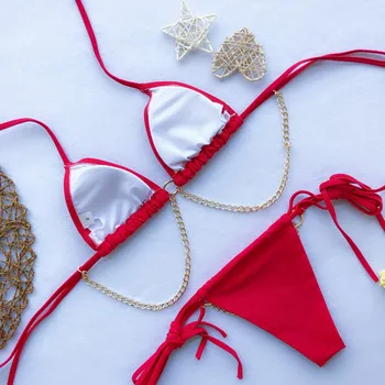 Melphieer Verige Bikini komplet ženska Seksi Plažo Rdeče Kopalke Womens bikini kopalke