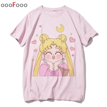 Sailor Moon Fashion Majica S Kratkimi Rokavi Ženske Ženske Vrh Tees Harajuku Kratek Rokav, Nove Ulzzang T-Shirt Luštna Mačka Poleti Tshirt Risanka