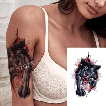 Body art tattoo nalepke Volk Črnilo barvni tattoo nalepke za Roke polne roke polno nazaj Velike tetovaže Volk živali nepremočljiva tatoo