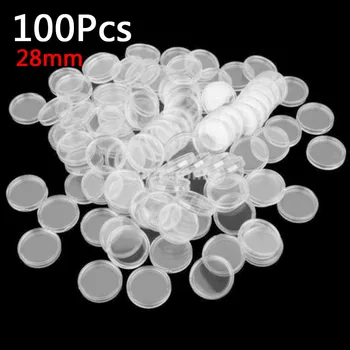 100 kozarcev 28 mm Plastični Jasno Kovanec Primerih Shranjevanje Kapsule Za Zbiranje Kovancev Uporabo