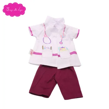 18 inch Dekleta lutka obleko zdravnika bela kirurški obleke kombinezon Ameriški novorojenčka obleko Otroške igrače fit 43 cm lutke otroka c266