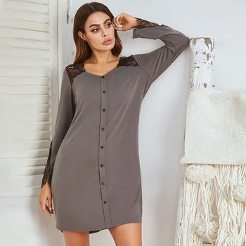 Ženske Seksi Šivanje Čipke Pižamo Plus Velikost Spanja Vrh Ženskega Udobno Dihanje Obleko Noč V Vratu Sleepwear Barva Nightgown