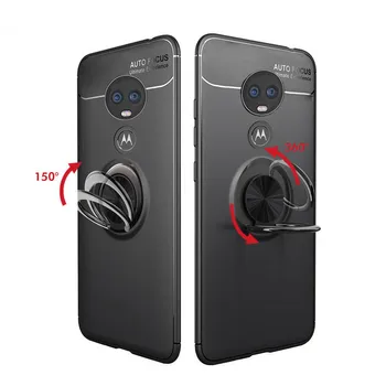 Luksuzni Primeru Za Motorola Moto G7 Moč Primeru Zajema Magnetni Obroč Imetnik Mehka Mat Silikonski Lupini Za Moto G7 Plus G7 Igrajo Primeru