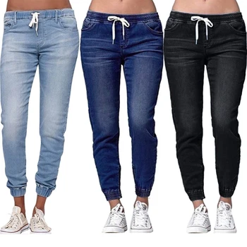 Priložnostne Ženske Plus Velikost Elastično Vrvico Pasu Jeans Nepakirana Jeans Dolge Hlače Ženske Ohlapne Hlače Ulične Kavbojke