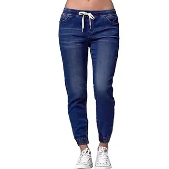 Priložnostne Ženske Plus Velikost Elastično Vrvico Pasu Jeans Nepakirana Jeans Dolge Hlače Ženske Ohlapne Hlače Ulične Kavbojke