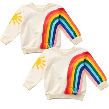 Moda Baby Dekle Otrok Mavrica T-Shirt Vrhovi Oblačila Bluzo Pulover, Majica Baby Girl Obleke