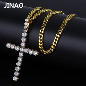 JINAO New Cross Ogrlice & Obeski Gold Silver Plated Moda Križ CZ Kristalno Cirkon kamen, ogrlico, obesek Božično darilo