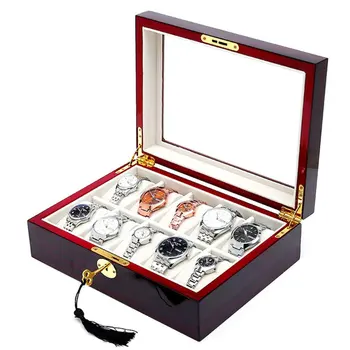 10 Reže Lesene Watch Box Škatla Za Shranjevanje S Tipko Odprite Okno Gledam Škatla Za Shranjevanje Barve Spray Barva W129 Strokovno Lucury