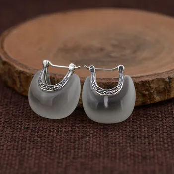 Tajski srebrni nakit trgovini S925 sterling srebro mačje oko kamen uho sponke preprost klasičen modni earrin
