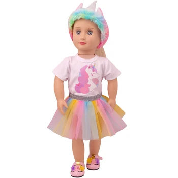 18 Inch Ameriški Lutka Dekliška Oblačila Pisane Samorog Nastavite Ročno Gaza Krilo Novorojenčka Obleko Otroške Igrače Fit 43 Cm Lutke Otroka c821