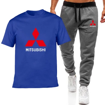 Moda Poletne Moške Majice s kratkimi rokavi Mitsubishi Avto Logotip Tiskanja HipHop Priložnostne Bombaža, Kratek Rokav visoke kakovosti T-shirt obleko hlače Moški