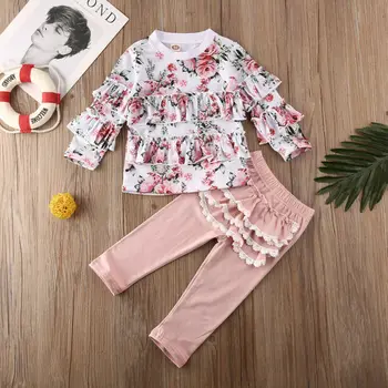 Baby Grils Oblačil Za Pomlad Jesen Nov Cvet Dekle Oblačila Komplet Za Malčke Otroci Bombaž Oblačila Malčka Dekle Zimska Oblačila