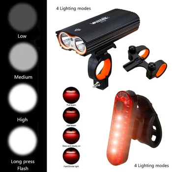 Nepremočljiva USB Polnilne Kolo Smerniki 2*T6 LED Izposoja Lučka 4 Načini Vgrajeno Baterijo Kolesarska Svetilka z Zadaj Lučka