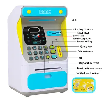 Mini ATM Banka Denar z Elektronsko Ključavnico, Prepoznavanje obrazov Samodejno Pomikanje papirnati Denar & Kovanec Za Otroke, Najstnike, Fantje Dekleta