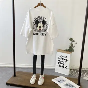 Mickey Mouse Ženske Bele majice Disney Vrhovi Tee Moda korejski Svoboden Slog T-shirt Ženska Oblačila Harajuku Lady Priložnostne T-shirt