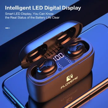 FLOVEME Bluetooth V5.0 TWS Mini Čepkov LED Zaslon Brezžične Slušalke Z Mikrofonom 1200mAh Polnjenje Box Slušalke
