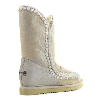 Moug pozimi krzno ženske snow škornji Original eskimo klin visok 29 cm ovčje kože dekle stanovanj dame čevlji